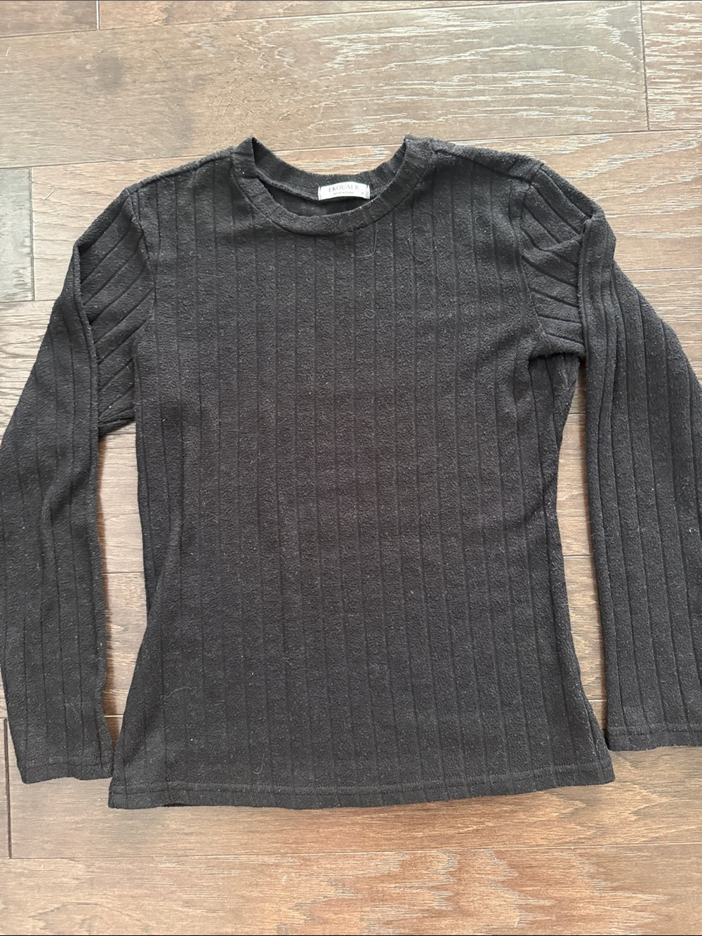 Ekouaer Women's Black Ribbed Knit Crewneck Pullover Sweater Long Sleeve Sz M